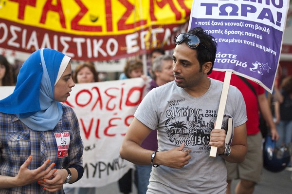 Anti fascist march in Athens 8-6-12 A demonstration called against recent electoral gains by the neo nazi Golden Dawn party in Greece. Thousands of people marched through Athens on the demonstration called by Keerfa and the Immigrant Workers Union. Anti fascist march in Athens 8-6-12 A demonstration called against recent electoral gains by the neo nazi Golden Dawn party in Greece. Thousands of people marched through Athens on the demonstration called by Keerfa and the Immigrant Workers Union.